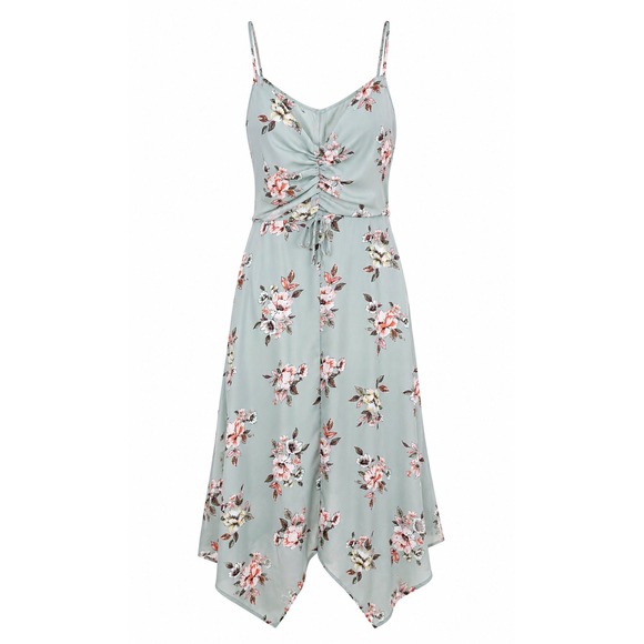 Three Pink Hearts Dresses & Skirts - Sage Green Floral Handkerchief Midi Dress Large garden party fairy Cottagecore